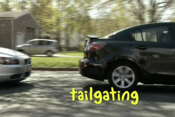 two cars too close to each other with the word tailgating