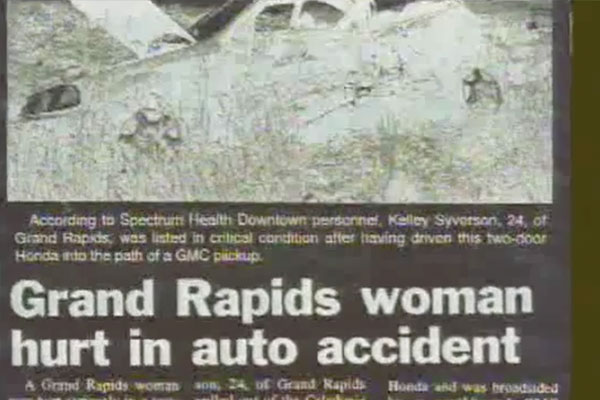 newspaper clipping of grand rapids woman hurt in an accident